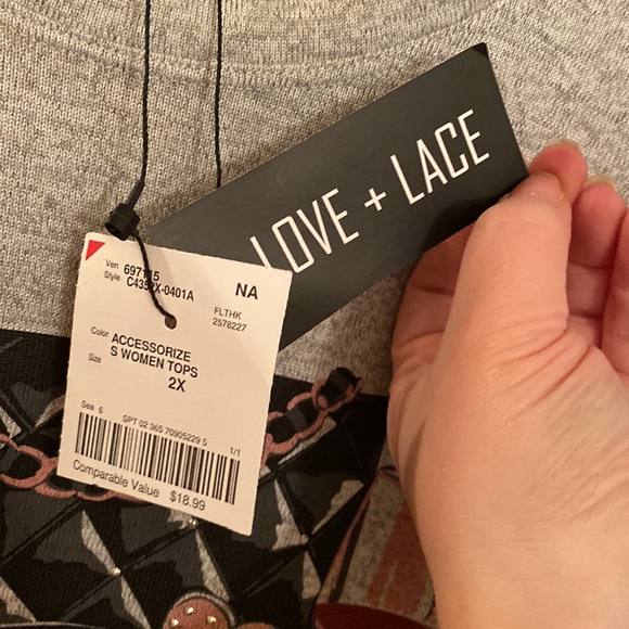 Macys Love+Lace 2X top with rhinestones & knot center - Picture 6 of 6